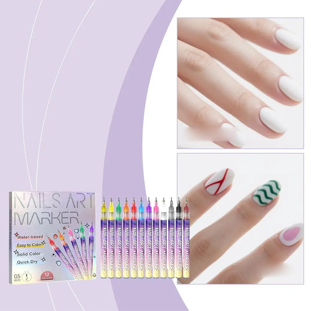 12Pcs/Set Nail Acrylic Pen Waterproof and Quick Drying Artistic Graffiti DIY Beauty Nail Tools Nail Art Graffiti Pen