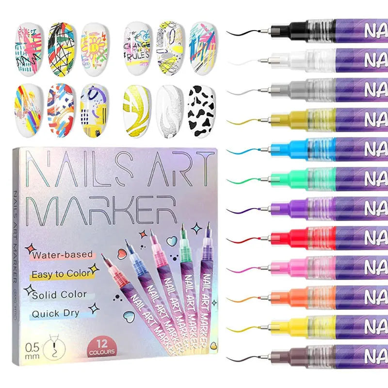 12Pcs/Set Nail Acrylic Pen Waterproof and Quick Drying Artistic Graffiti DIY Beauty Nail Tools Nail Art Graffiti Pen