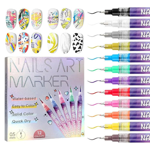 12Pcs/Set Nail Acrylic Pen Waterproof and Quick Drying Artistic Graffiti DIY Beauty Nail Tools Nail Art Graffiti Pen