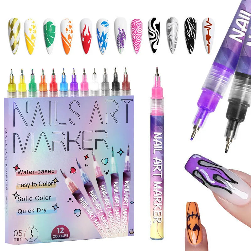 12Pcs/Set Nail Acrylic Pen Waterproof and Quick Drying Artistic Graffiti DIY Beauty Nail Tools Nail Art Graffiti Pen