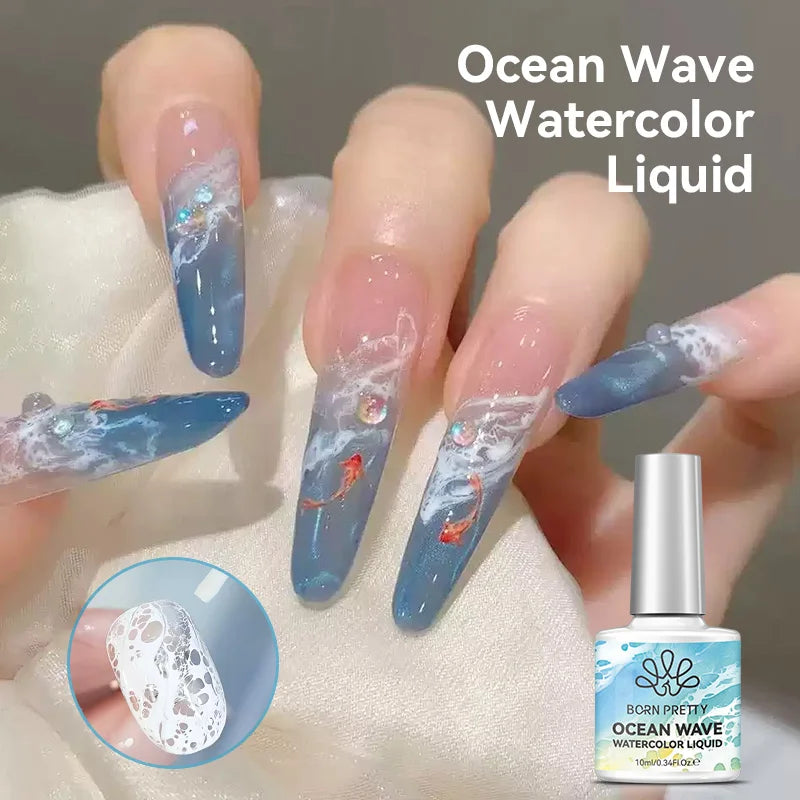 BORN PRETTY 10ml Ocean Wave Gel Nail Polish White Watercolor Nail Poke  Lace Hollow Gradient Varnish Soak Off Nail Art Design