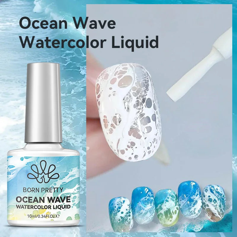 BORN PRETTY 10ml Ocean Wave Gel Nail Polish White Watercolor Nail Poke  Lace Hollow Gradient Varnish Soak Off Nail Art Design