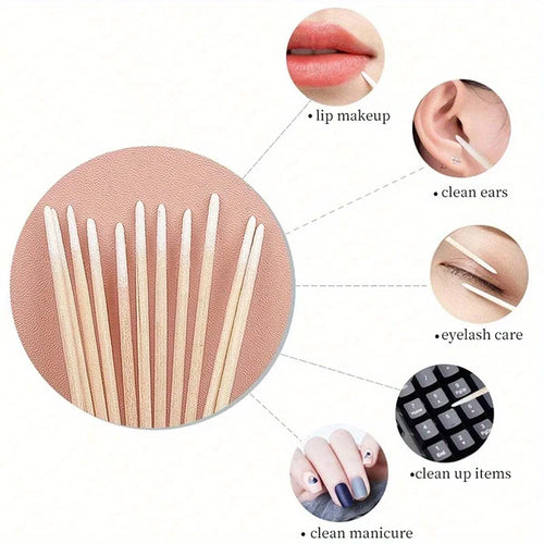 100-500Pcs Nails Wood Cotton Swab Clean Sticks Bud Tip Wooden Cotton Head Manicure Detail Corrector Nail Polish Remover Art 2028