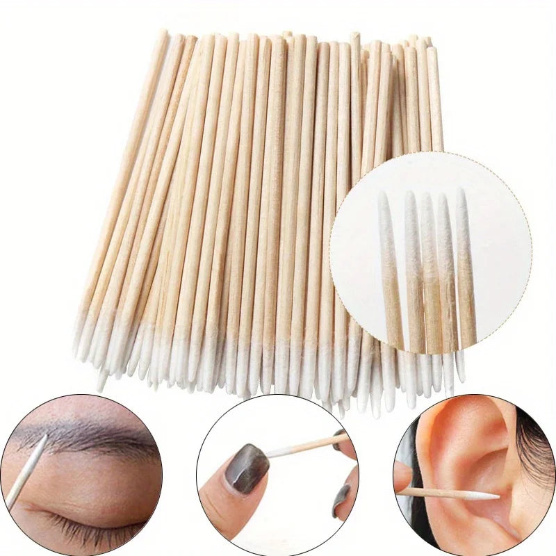 100-500Pcs Nails Wood Cotton Swab Clean Sticks Bud Tip Wooden Cotton Head Manicure Detail Corrector Nail Polish Remover Art 2028