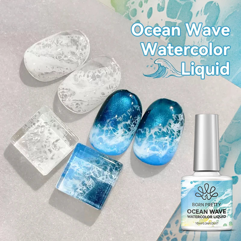 BORN PRETTY 10ml Ocean Wave Gel Nail Polish White Watercolor Nail Poke  Lace Hollow Gradient Varnish Soak Off Nail Art Design